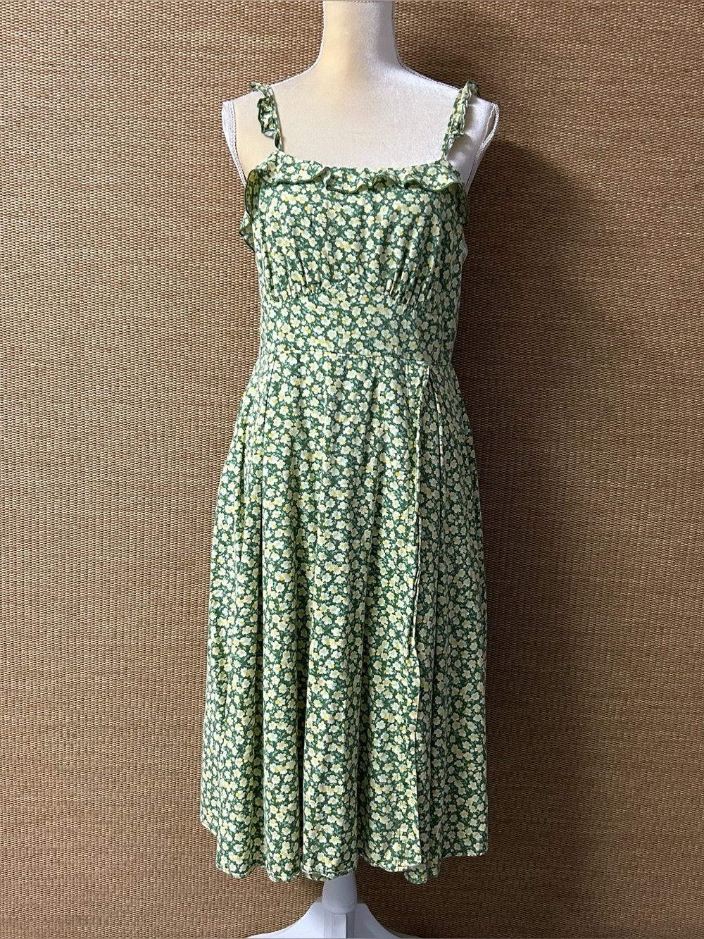 Belle Poque Dress Womens Large Green Yellow Floral